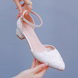 4 Cm Square Thick Heel Tip Hollow Sandals Spring Square With Light White Lace Mesh Bride High Heels Woman HZ0115