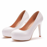 11 Cm High Heels White Wedding Shoes Waterproof Table Single Shoes Large Size Thin Heel Waterproof Table Shoes Women HZ0115