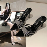 High Heels Summer New Water Drill Sandals Thin Heel Toe Sexy Word With Fairy Wind Wearing Cold Slippers HZ0115