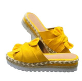 The New Bow One Word Thick Bottom Slope And Hemp Rope Large Size Women Sandals Quality Assurance HZ0115