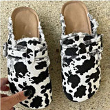 Large-Size Single-Shoe Women 2025 Spring And Autumn New Leopard Half-Shoe Single Shoes Lazy Shoes Bean Shoes HZ0115