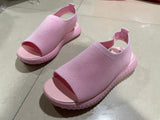2025 Summer New Thick-Soled Net Surface Knitted Fish Mouth Women's Sandals Large-Size One-Legged Pedal Women's Shoes HZ0115