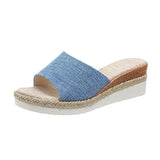 Large-Size 2025 New Pine Cake Heel Toe Cool Slippers Cloth One-Word Drag Cloth Women's Shoes HZ0115