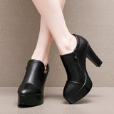 Sharp-Headed Coarse Waterproof Table Deep Mouth Single Shoes Women's Spring And Autumn Dress Work Shoes Side Zipper Fashion Singles High Heels HZ0115