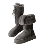 Grey Snow Boots Women 2025 New Winter Tie With Two Long Boots Plus Velvet Thick Cotton Shoes HZ0115