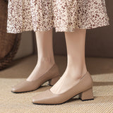 High-Heeled Women's Coarse Heel Shoes In The New Working Shoes Heel Shoes Large Leather Single Shoes Comfortable Commute Single Shoes HZ0115