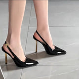 High-Heeled Women 2025 Summer New Hollow Black Pointed Temperament Small Gold And Patent Leather Skin Thin Heel Sandals HZ0115