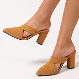 Baotou Back Empty Sandals Coarse Women's Shoes 8Cm Pointed Deep Mouth Side Velvet Half-Dragging Fashion Pointed High Heels Women HZ0115
