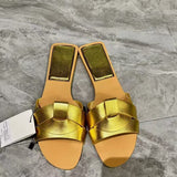 ZA Home 2025 New Women's Shoes French High-End Slippers New Cross-Slip Shoes With Comfortable Flat Sandals HZ0115