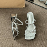 High-Heeled Women Wear 2025 Summer New Small French Fashion Bows Coarse And Slippers Women's Sandals HZ0115