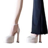 Large-Size French Mary Jane High Heel Wedding Shoes Waterproof Table Sexy Ultra-High Heel Barbie Shoes Small Half-Baby Head Woman HZ0115