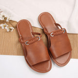 Large-Size 2025 Summer New Slippers Women Solid Color Weaving Simple Daily Beach Slippers Sandals HZ0115