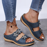 2025 Summer New Thick-Bottomed Slippers Car Sewing Round Head Flowers Decorated Casual Slippers Women's Shoes Thick Soles HZ0115