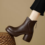 7 Cm ~ 2025 Autumn And Winter New Fashion Small Leather Boots Women Round Head Zipper Thick Bottom Height Fashion Short Boots HZ0115