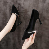 High-Heeled Women's Fine Heel 2025 New Spring Pointed Shallow Water Drill Professional Temperament Fairy Style Etiquette Single Shoe HZ0115