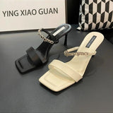 In The Summer Of 2025, The New Fine Heel With A Sexy Water Drill Black Sandals Wear High-Heeled Buckle With Cold Slippers HZ0115