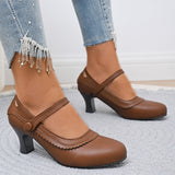 2025 New Ladies Retro Mary Jane High Heels Large-Size Coarse Lace Round Head High Heel Single Shoes HZ0115