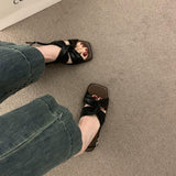 Vintage Casual Gentle Evening Wind Toe Sandals Women Summer 2025 New Soft Leather Cross With Flat Beach Shoes HZ0115