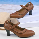 2025 New Ladies Retro Mary Jane High Heels Large-Size Coarse Lace Round Head High Heel Single Shoes HZ0115