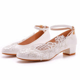 Large-Size 3 Cm Square-Shaped Round-Headed Single-Shoe Wrist Strap Single Shoe Spring And Autumn Lace Wedding Shoes Women's Small White Shoes HZ0115