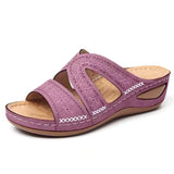 Summer Women's Slope And Sewing Sandals Fish Mouth Thick Soles Hollow Large Size Shoes Embroidered Cool Slippers HZ0115