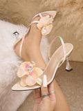 Women's Three-Dimensional Flower Decoration After The Plating Heel Tip-Shoe Fine High-Heeled Sandals Women's Shoes HZ0115