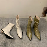 French Temperament High-Heeled Thin Short Boots Women's Shoes 2025 New Brown Autumn And Winter Plus Velvet Tip Boots Small Bare Boots HZ0115
