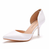 7 Cm White Fine-Heeled Pointed Sandals Hollow Two-Siped Sandals Large-Size Pointed Wedding Shoes Women's Banquet Shoes HZ0115