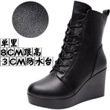 Round Head 12Cm High Slope And Waterproof Table Mid-Sleevel Boots With Side Zipper Women's Boots Pine Cake Plus Velvet Winter Warm Leather Boots HZ0115