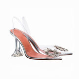 Sharp-Headed Sandals Women 2025 New Summer Water Drill Buckle Transparent With Crystal Bao Head Drag Bridesmaid Wedding Shoes Women Shoes HZ0115