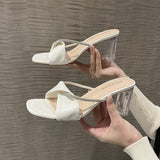 French Transparent High-Heeled Cool Drag Women Wear 2025 Summer New Sandals With Coarse And Crystal Slippers HZ0115