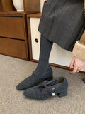 Square Head Plus Velvet Lefang Shoes Gray Mary Jane Woman With French Temperament Winter Model HZ0115