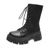 Martin Boots Women's New Autumn British Wind Thick Bottom Leisure Strap Mid-Sleeve Boots High With Net Red Boots HZ0115