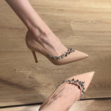2025 New Spring And Autumn Water Drill Bare Color High Heels Tips Royal Sister Sexy Fine Heel French Single Shoe Woman HZ0115