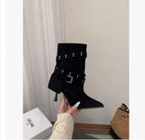 French High-Sense Tip Fine High-Heeled Trouser-Pipe Rivet Design Belt Buckle Women Fashion Boots HZ0115