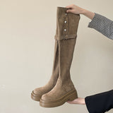 Belt Buckle Thin Boots Women Autumn And Winter New Thick And Long Boots Two Handsome Casual Knight Boots HZ0115