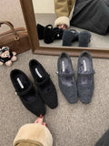Square Head Plus Velvet Lefang Shoes Gray Mary Jane Woman With French Temperament Winter Model HZ0115