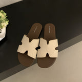 French Linen Flat-Bottomed Cool Slippers Women Wear 2025 New Holiday Wind Beach Soft Sandals HZ0115
