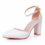 4 Cm Thick Heel Tip Small White Shoes Low Thick Heel In Hollow Sandals Spring Square Heel Women's Shoes White Bridal Shoes HZ0115