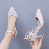 White Lace Flower Wedding Shoes One-Word Wristband Bridal Shoes Fine Heel Sharp Wedding Shoes Women Sandals Car Show Shoes HZ0115