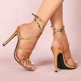 Sharp-Tip With Heel Sandals Red Rose Flower's Wrist Snake-Shaped Wrap Around Sexy Fine High Heels Women's Shoes HZ0115
