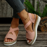 2025 Large-Size Women's Shoes Summer Hemp Rope Grass Tight With Thick Bottom Slope And Fish Mouth Sandals Beach Shoes HZ0115