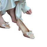 Bow High Heels Women 2025 Summer New Pointed Temperament Evening Light-Mouthed Rice White Fine Heel High Heels HZ0115