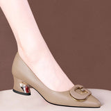 Spring Shallow Mouth Heel Single Shoes Women's Thick Heel 2025 Autumn New Fashion Small Fragrant Wind Pointed Women's Shoes Soft Soles Mother Shoes HZ0115