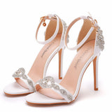 New One-Word With A Hundred Bridal Slender Shoes 11 Cm High Heel White PU High Heel Sandals Ladies Wedding Shoes HZ0115