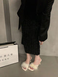 French High-Heeled Slippers Women's Shoes Wear 2025 New Summer Fairy Black Cool Drag Sandals HZ0115