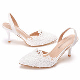 7 Cm Light-Mouthed Pointed Sandals White Lace Fine Sandals Size Wedding Shoes Wedding Shoes Wedding Dress Wedding Shoes HZ0115