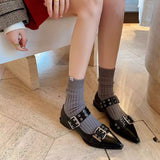 Small Design Trendy Black Pointed Mary Jane Single Shoes Women's Shoes Spring 2025 French Coarse Leather Shoes HZ0115