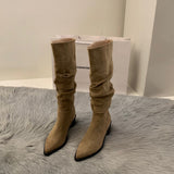 Sharp-Headed High-Heeled Kaqi Heap Boots Boots Women's Shoes 2025 New Spring And Autumn Winter Thin Long-Sleeve Knight Boots HZ0115