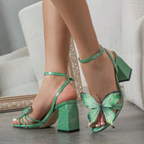 Women's Butterfly Decoration Crossover After The Belt Side Toe Coarse Sandals Women's Shoes HZ0115
